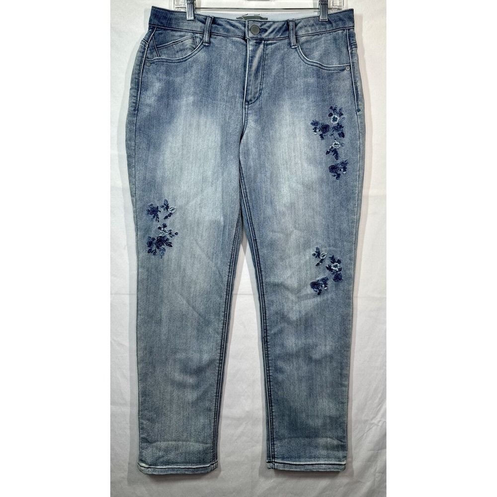 Wit & Wisdom Light Blue Straight Leg Jeans with Floral Embroidery